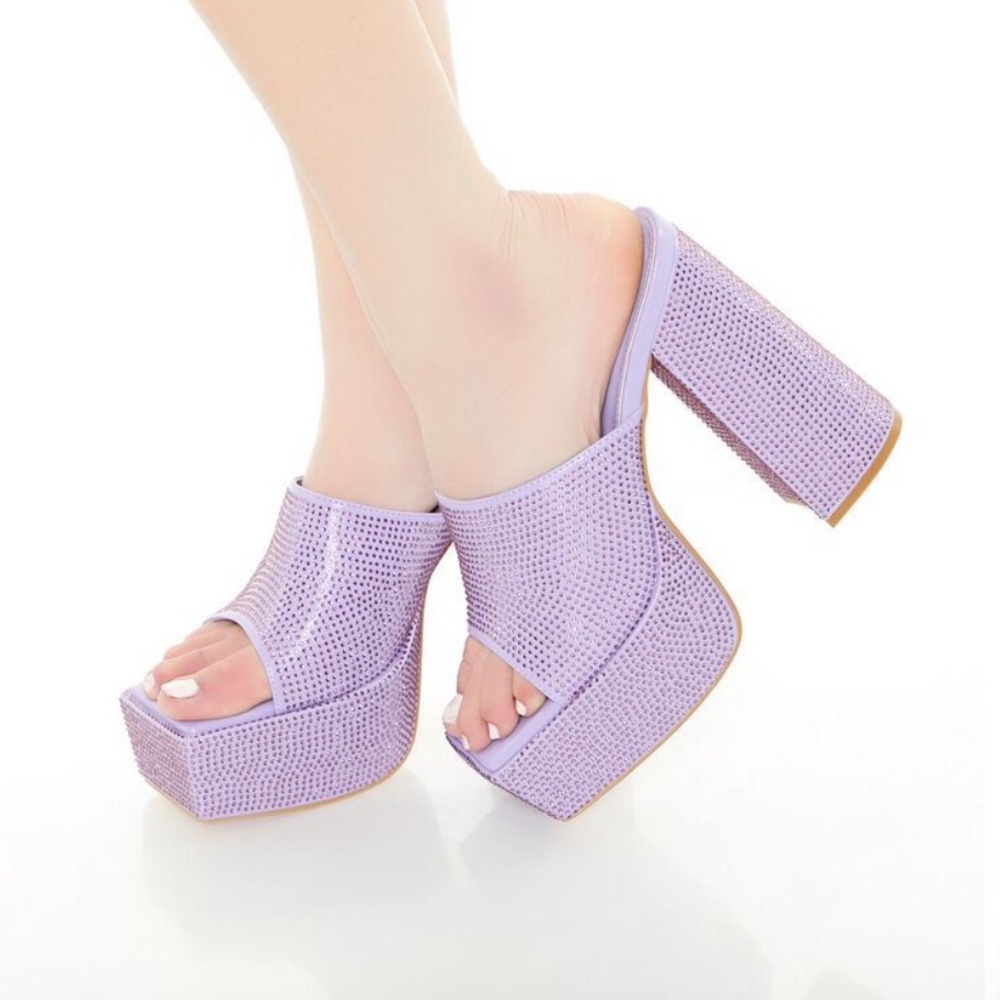 Purple Rhinestone Platform Block Heels from Forever 21 in size 8, worn once